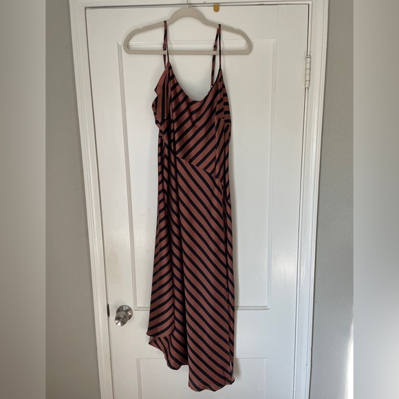 A New Day asymmetrical satin dress in pinkish orange with black stripes - Picture 6 of 6